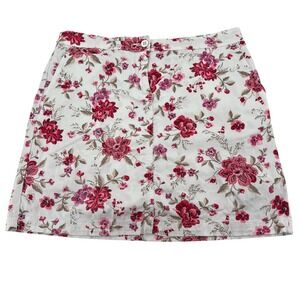 Karen Scott Womens Floral Skort White Pink Red Cotton Blend Size 6 Mini Skirt